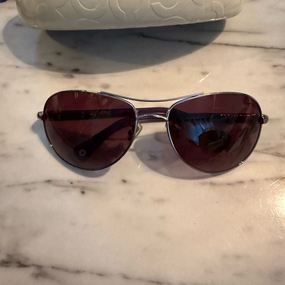 Coach Metallic Silver and Purple Aviator Sunglasses - Picture 1 of 13